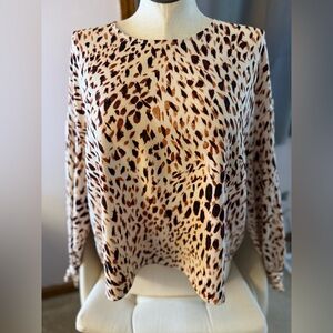 Express Animal Print Long-Sleeve Top - Cream, Brown, Black